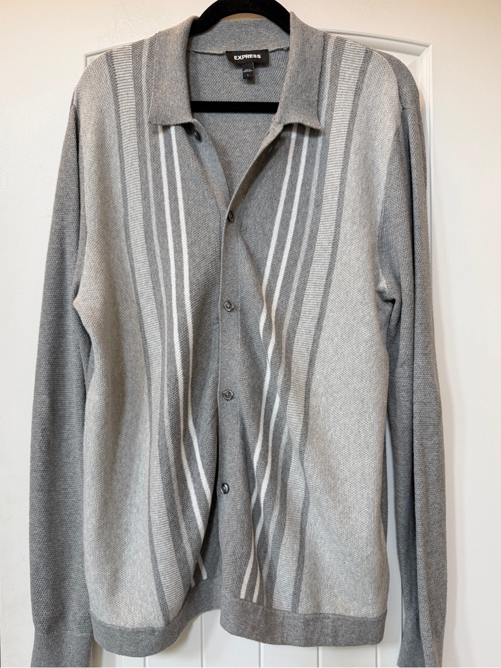 Express Light Gray Knit Cardigan with Button Placket